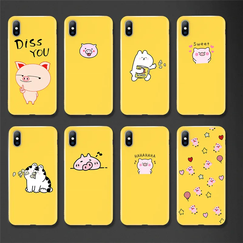

USLION Funny Pig Pattern Phone Case For iPhone 6 6s 7 8 Plus Lovely Cartoon Letter Soft TPU Case Cover For iPhone X XS XR Xs Max