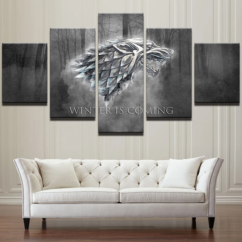 

Canvas Wall Art Prints Winter Is Coming Painting Frame Modern Pictures 5 Panels TV Play Game Of Thrones Poster Home Decor
