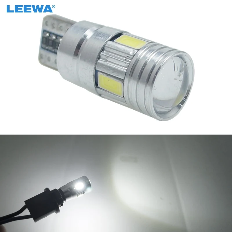 

LEEWA 50pcs DC12V~14.5V 6000~6500K White 6SMD 5630 T10 Wedge Lens LED Light Bulb With CANbus #CA5628