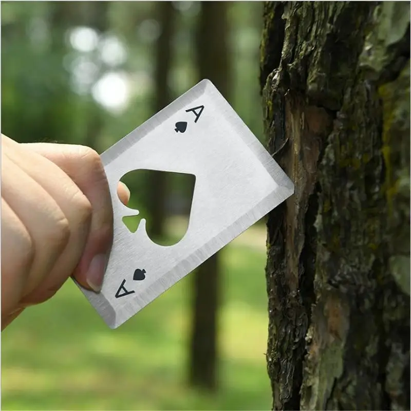 1pc Portable Stainless Steel Spade A Bottle Opener Poker-Shaped Playing Cards For Beer Bottle Opener Throwing And Cutting