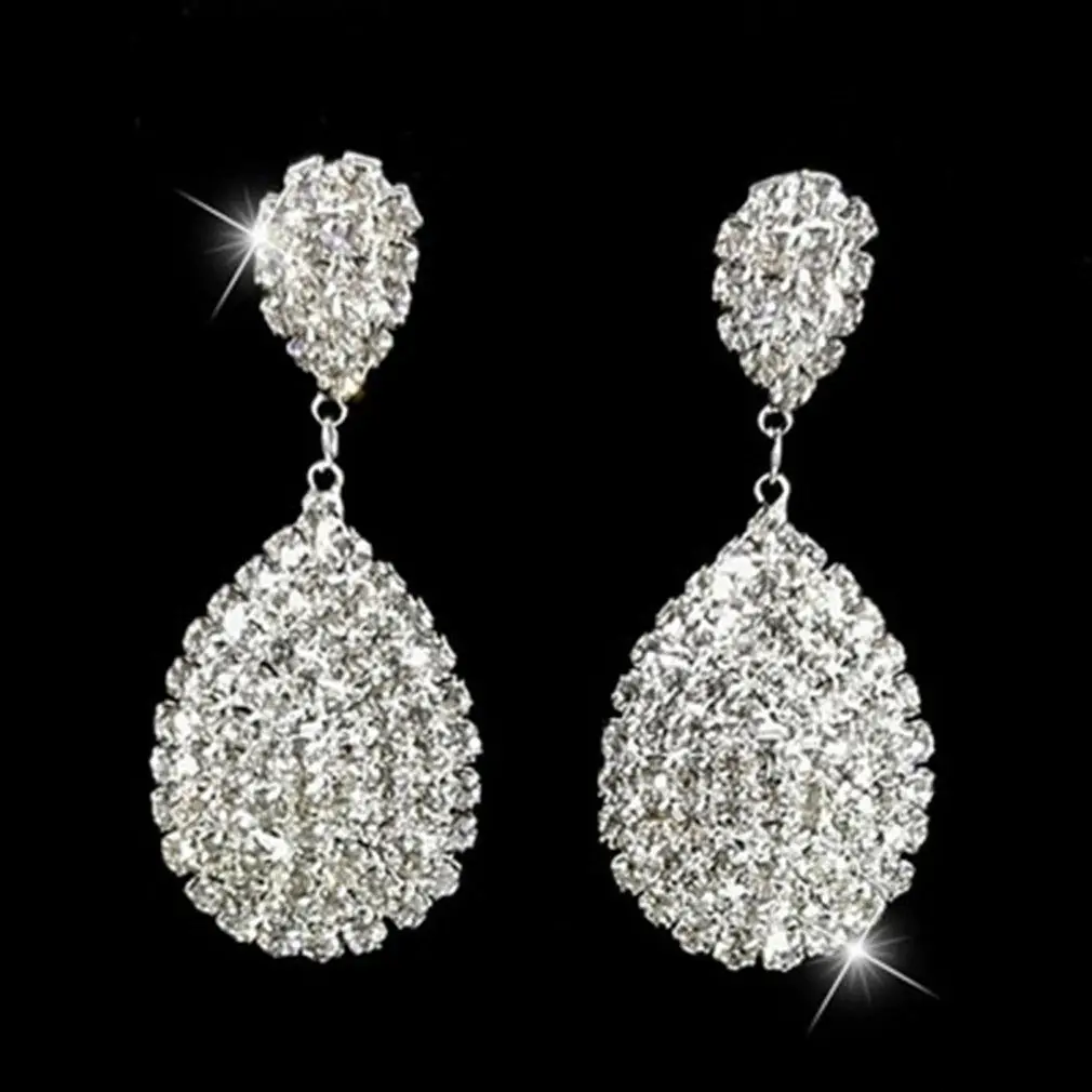 

Hot Style 3 Colors Drop Dangle Earrings with Full Crystal Luxury Rhinestone Wedding Party Jewelry Bridal Earrings for Wholesale