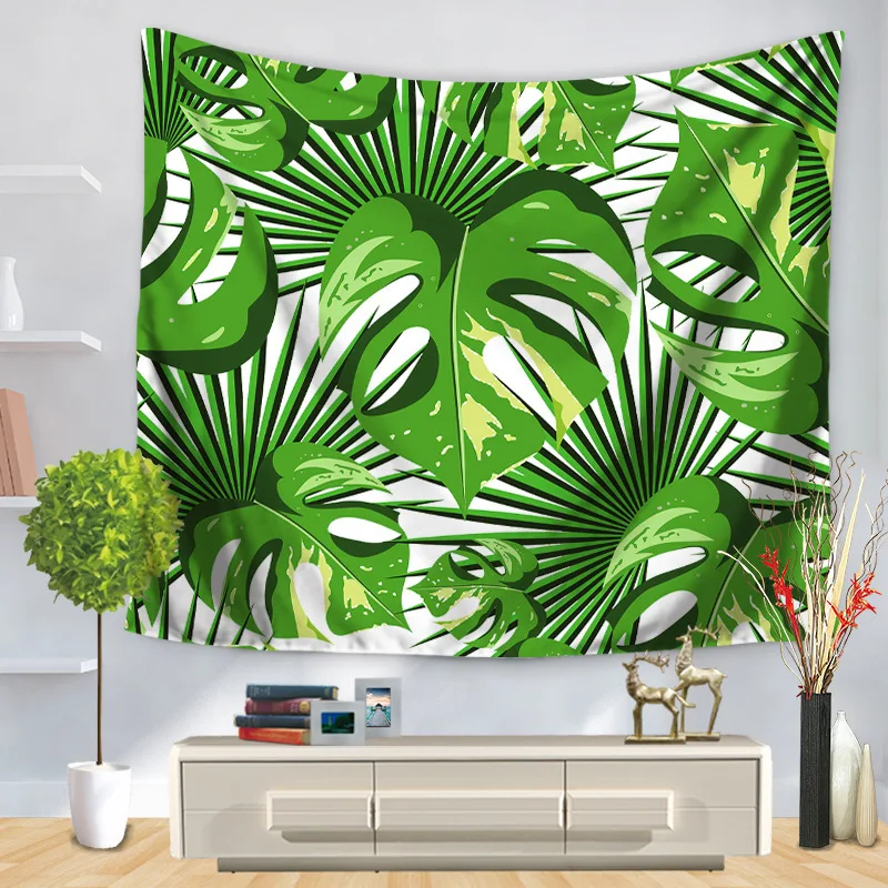 

Polyester Wall Tapestry Tropical Palm Telopea Monstera Ceriman Wall Decor Large Wall Hanging Green Leaf Wall Art 230x180cm