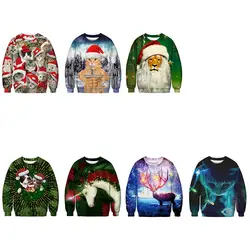 Осень зима женские мужские рождественские костюмы пуловер забавные с цифровым 3d-рисунком Одежда Толстовка для взрослых круглый средства