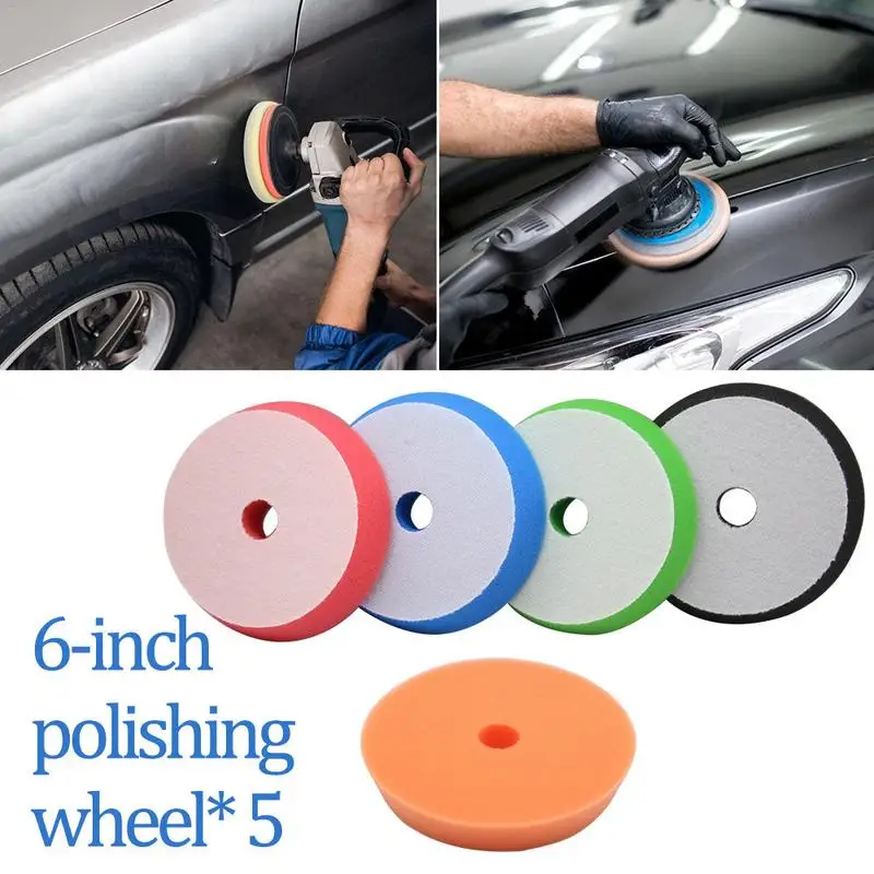 

6 Inch Car Polishing Sponge Wheel Polishing Disc Oblique Edge Sponge 5 Inch Grinding Reduction Disk 5 Piece Set