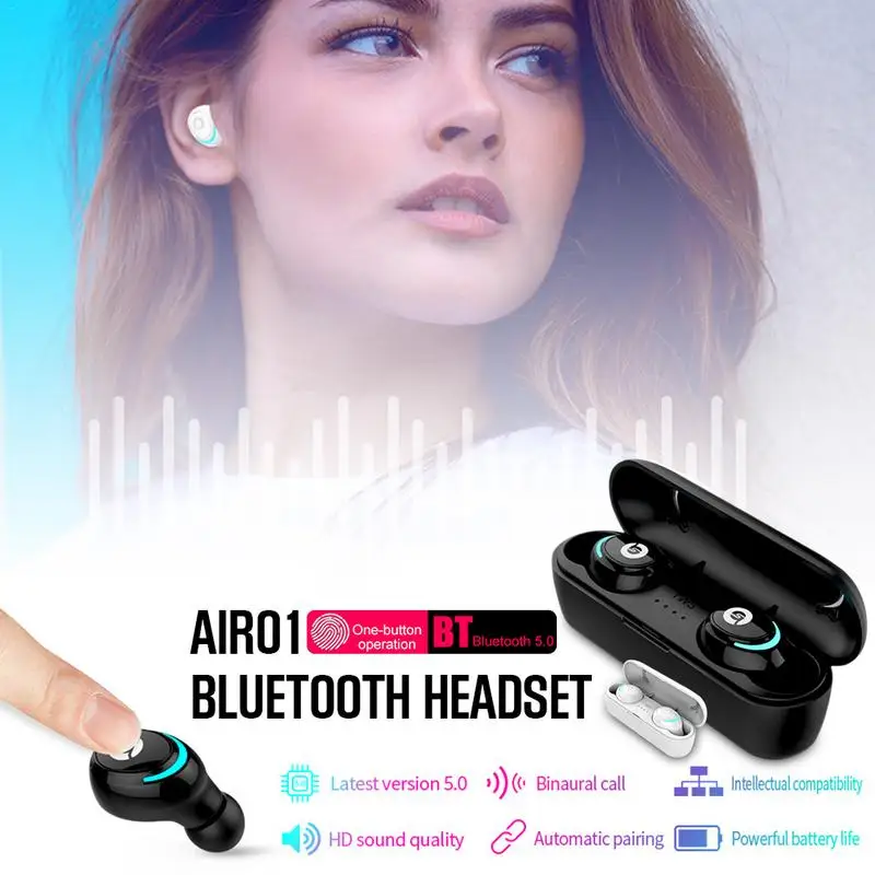 

AIR01 Bluetooth Earphone V5.0 Wireless In Ear Earphones Dual call Stereo Voice Control Earbuds Hifi Sports NFC Headset Air 01