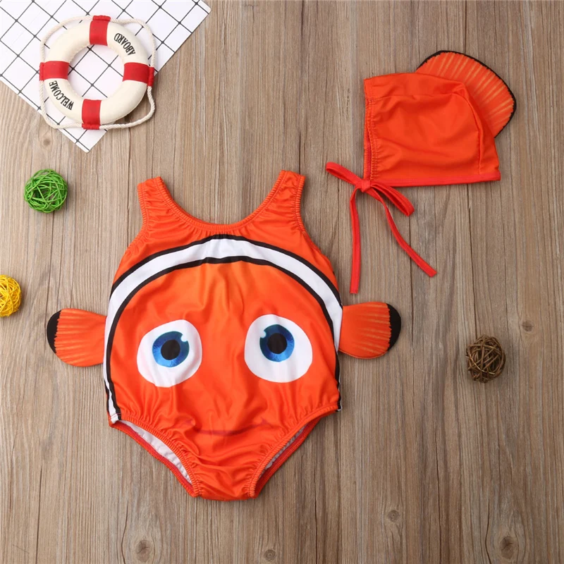 

2PCS 3D Kids Baby Girl Swimsuit Tail Goldfish One Piece Swimsuit Swimwear Swimmable Costume Beachwear Swimming Hat 1-6T