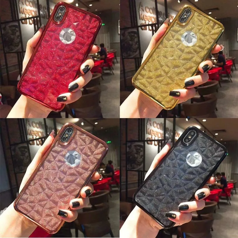 

Glitter Powder Diamond Texture Phone Case For iPhone 6 s 7 8 Plus X XR XS Max Plating Soft Back Cover for Samsung S8 S9 Note 8 9