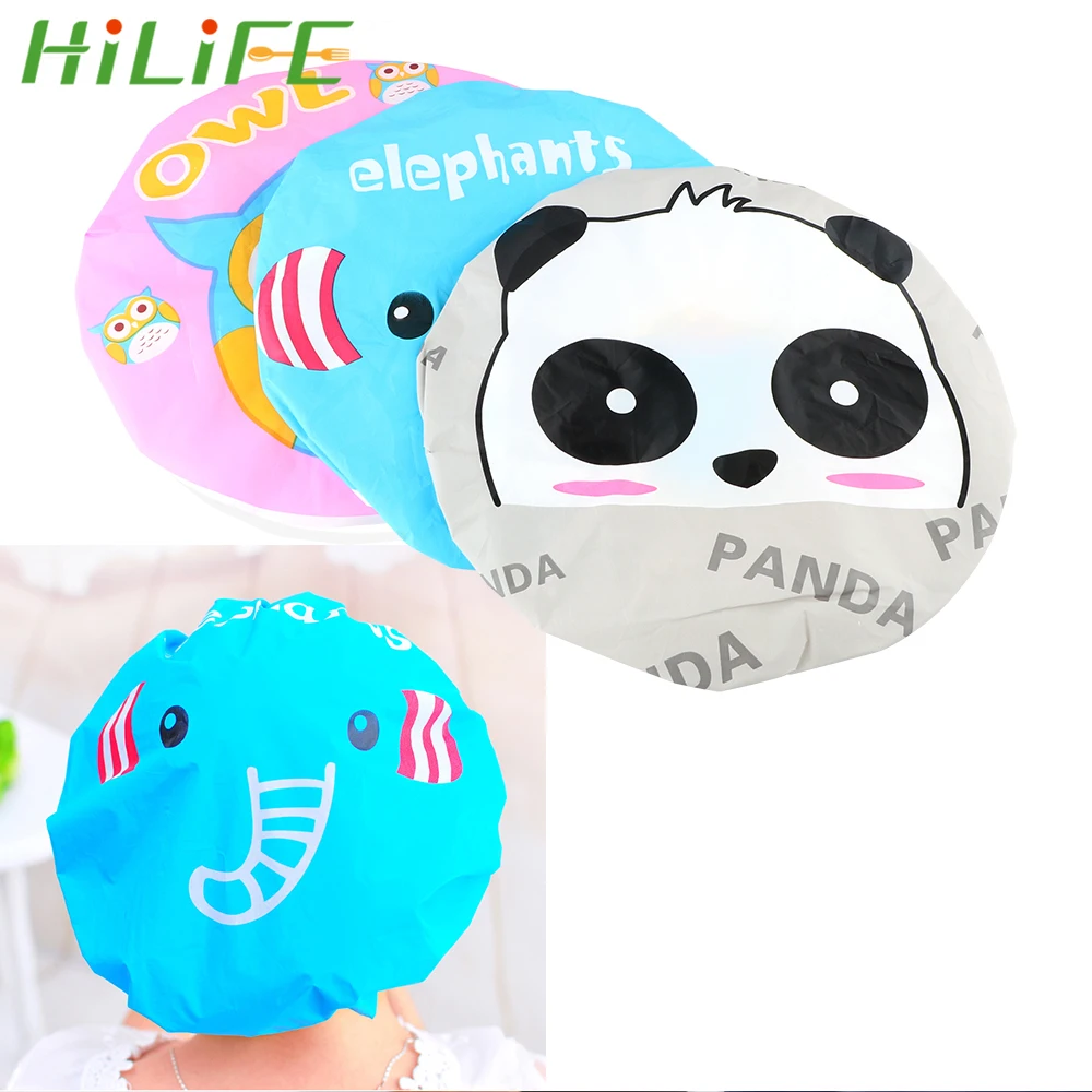 

HILIFE Cute Cartoon Animal Shower Hat Lace Elastic Band Shower Caps Bath Hair Caps Owl Elephant Panda Bathroom Products
