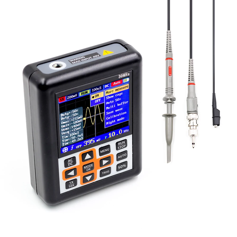 

Mini Digital Display Handheld Ultralight Oscilloscope of 30MHz Bandwidth 200M Sampling Rate 2.4 Inch IPS Screen