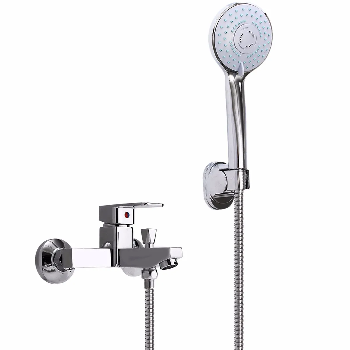

1 Set Shower Faucet Bath Rainfall Mixer Tap with Hand Shower Head Set 5 Function Head Wall Mounted Chrome Faucet Bathroom Mixer