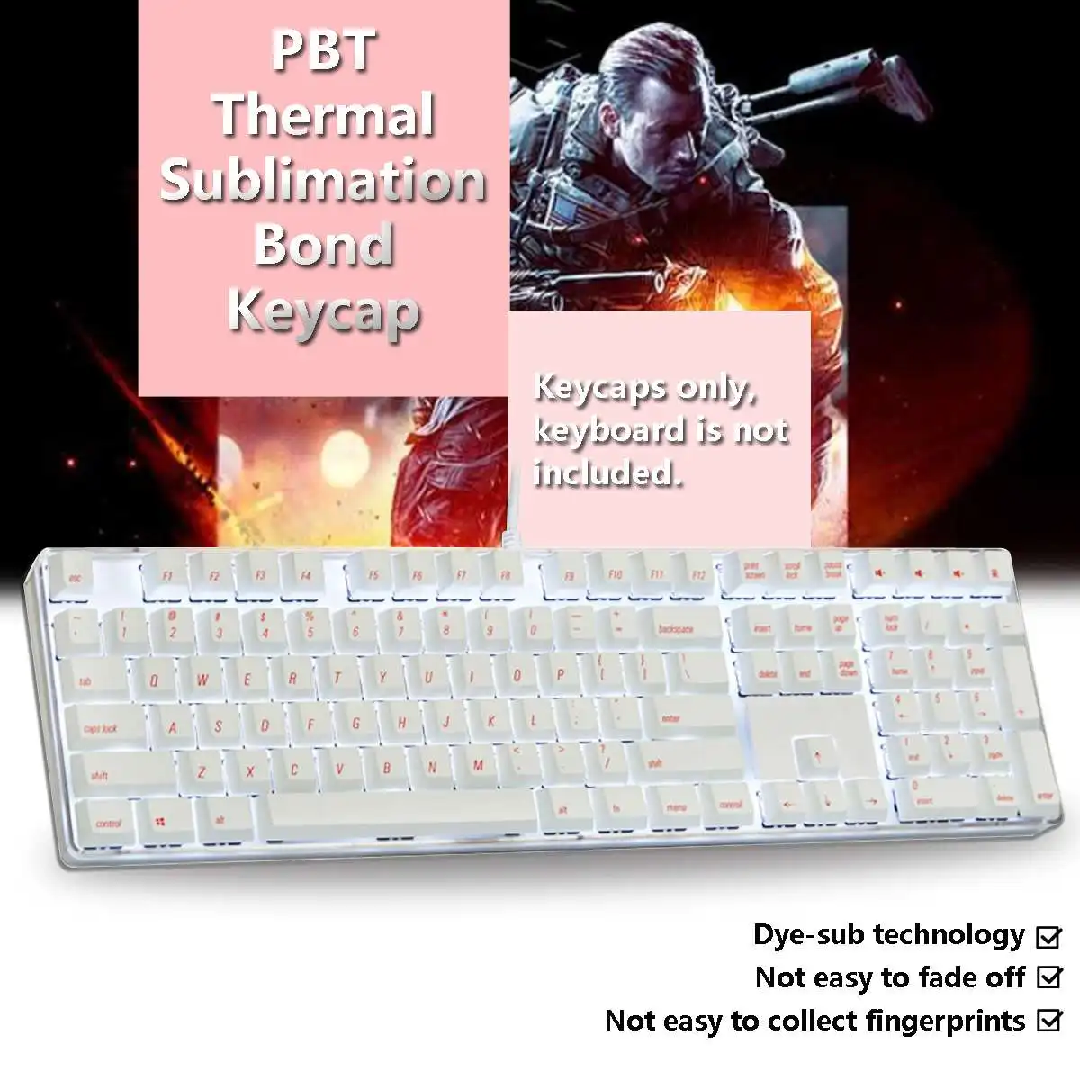 

Magicforce 108 Key English Languag White Color Red Fonts Dye-sub PBT Keycaps Keycap Set for Mechanical Keyboard