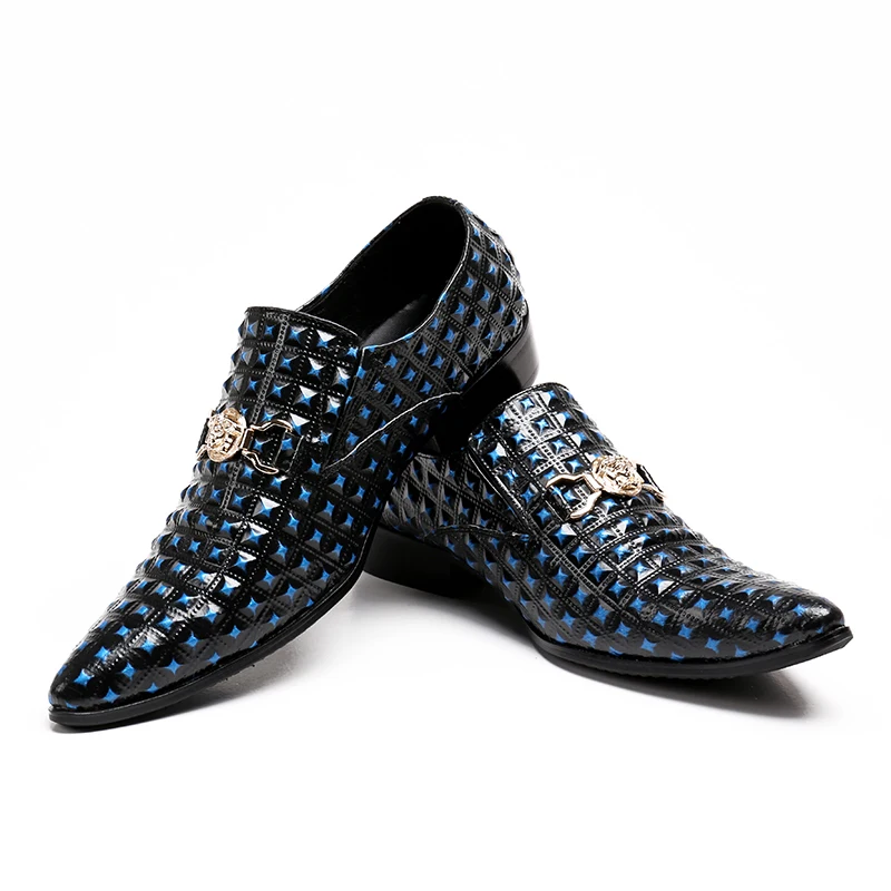 

handmade men leather shoes Party and wedding men dress shoes 2018 studs blue black business office tuxedo evening party shoes