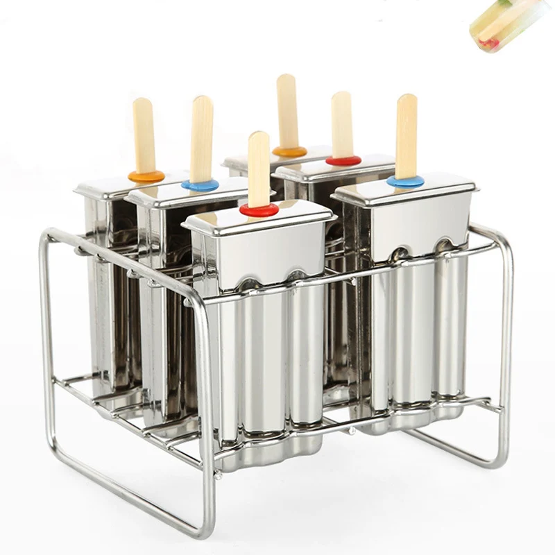 6 Slots Stainless Steel Ice Cream Popsicle Mold Maker Machine Forma De