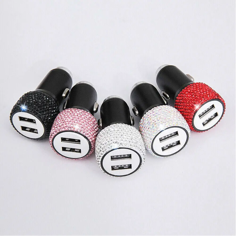 

2 in 1 Dual USB Port Fast Charging Car Charger Safety Hammer Diamond Style for Mobile Phone
