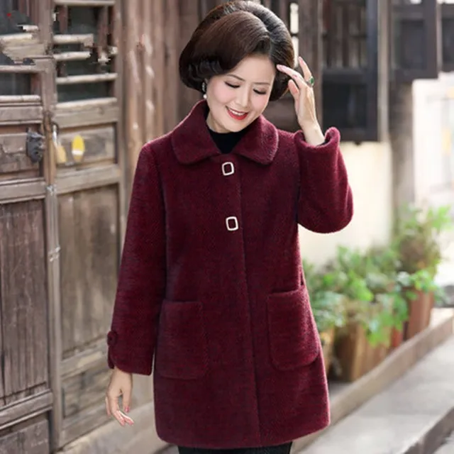 Old women Winter Woolen coat Plus Size 4XL Elegant Long Wool Coats For