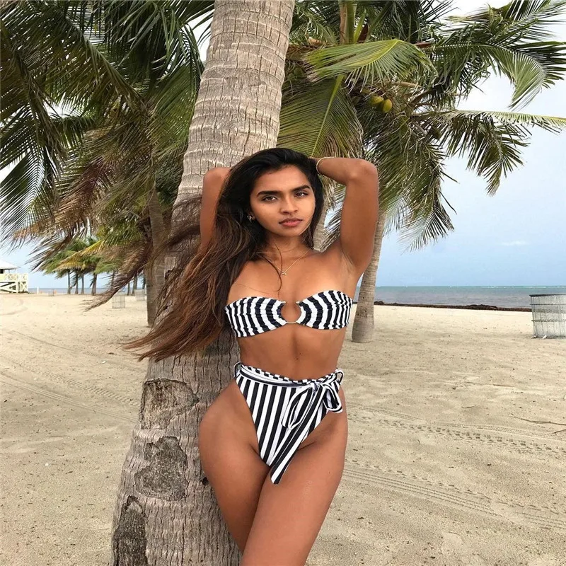 

Fashion Casual Slim Striped Women's Summer Padded Bikini Set Push-up Swimsuit Floral Bathing Swimwear Summer Clothes