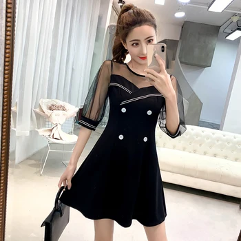 

2019 Summer Wear New French Fashion Dress Vogue Black Dress O Neck Women Sexy Clothes O Neck Party Clothes Vestidos Outfit S-XXL