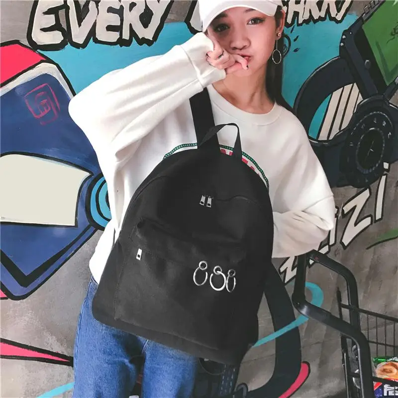 

New Casual Girl Canvas Backpack Shoulder Bag School Backpack with Iron Hook