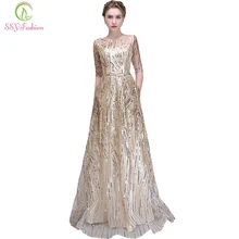 SSYFashion, новое вечернее платье для банкета, простое, элегантное, цвета шампанского, с рукавом до локтя, вечернее платье, Robe De Soiree, отражающее платье