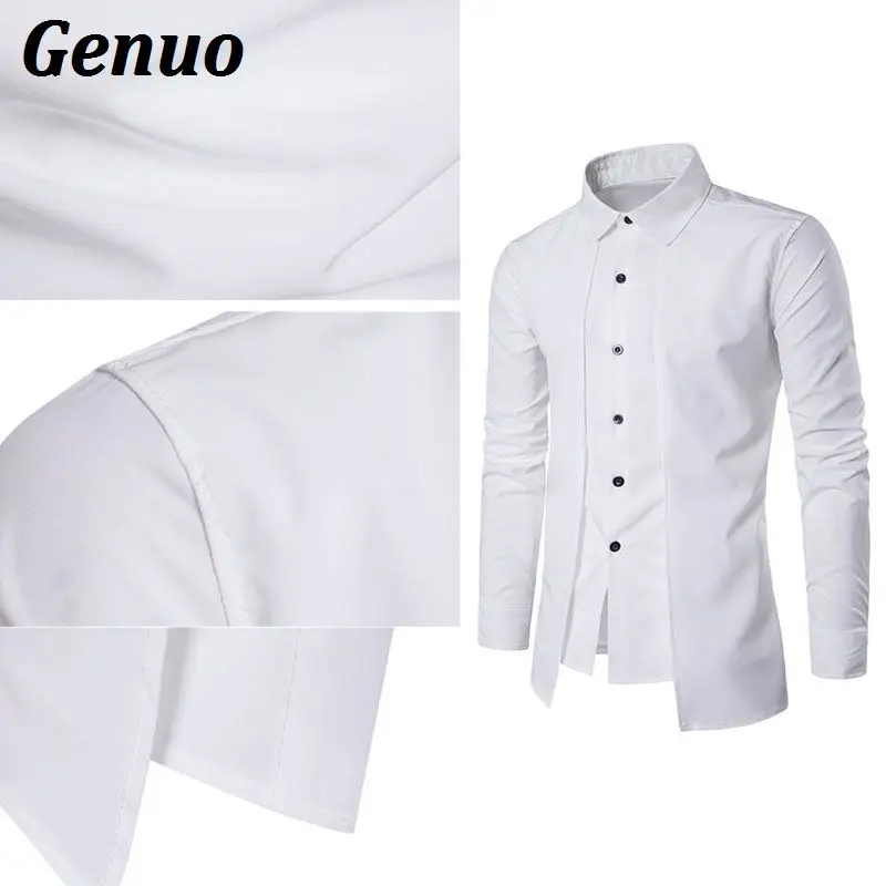 Genuo Весна Camisa Masculina тонкие модные мужские рубашки с длинным рукавом свадебные повседневные однотонные мужские облегающие рубашки размера плюс