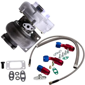 

GT30 GT3037 GT3076 GT3076R Turbo charger + Oil Return Feed Line Kit A/R .60 .82 for 3.0L-5.0L Water Cooled Universal Compressor