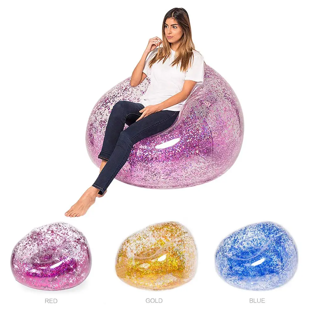 Sequins Inflatable Sofa Chair,Lazy Inflatable Lounger Air Couch Sofa Outdoor Camping Beach Recliner Cushion for Adults Kids 