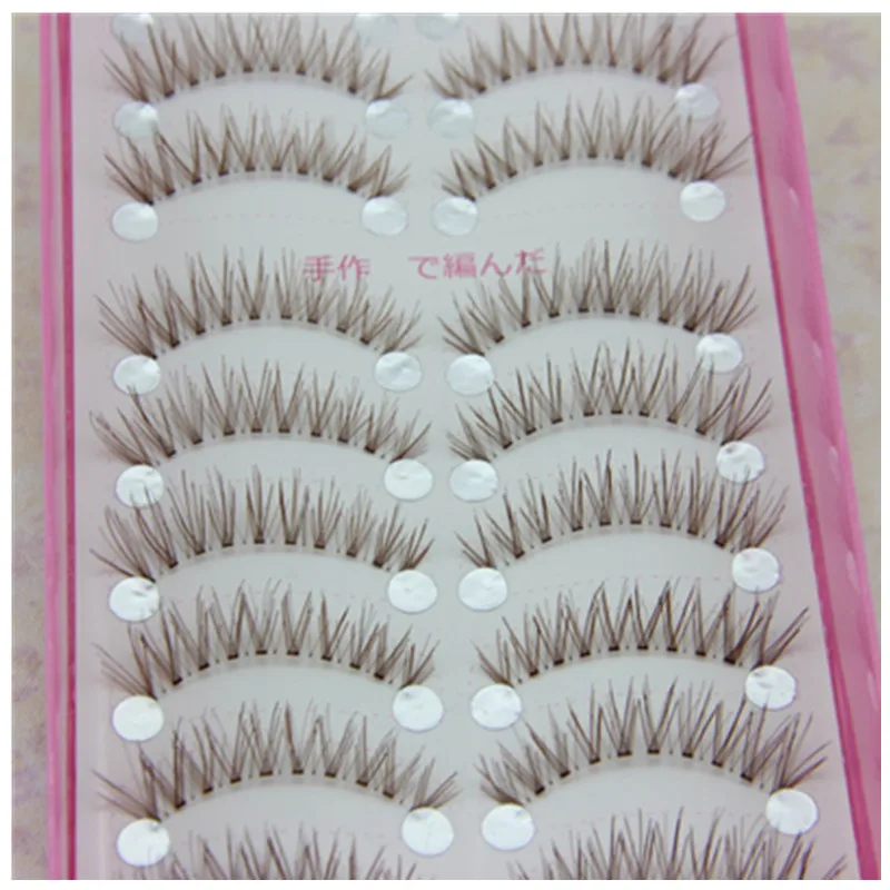 

10 Pairs Eyelashes Handmade False Eyelashes Coffee Brown Color Thick and Natural Fake Eye lashes Transparent Terrier Makeup Tool