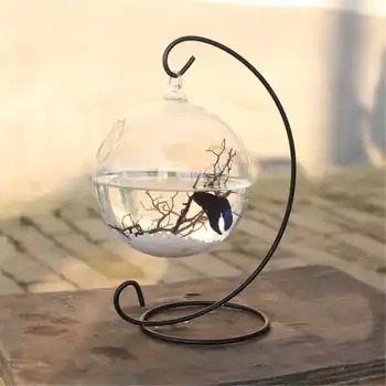

3 Size Desktop Hanging Glass Fish Tank Mini Grass Fun Fish Tank Clear Fish Cylinder Bowl Iron Stand Holder Aquarium Accessories