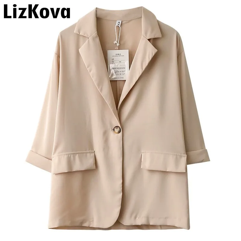 الصيف رقيقة سترة ثلاثة الأكمام الربع بدلة الصغيرة امرأة 2019 الترفيه واحدة زر سترة فضفاضة معطف