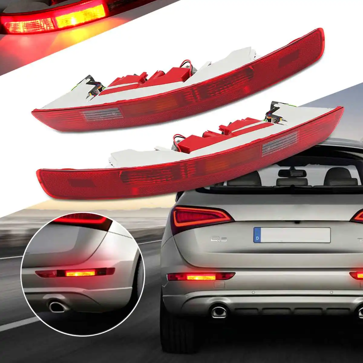 

1pc/2pc Rear Bumper Reflector for Audi Q5 2.0T 2009-2016 Rear Tail Light LED Fog Lights Brake Warning Lamp Red Stop Lamps R&L