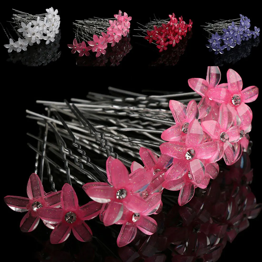 

20pcs/set White Flowers Hairpin Stick Wedding Women Bridal Crystal Flowers Hairpin U Shaped Hair Clip Hair Accessories