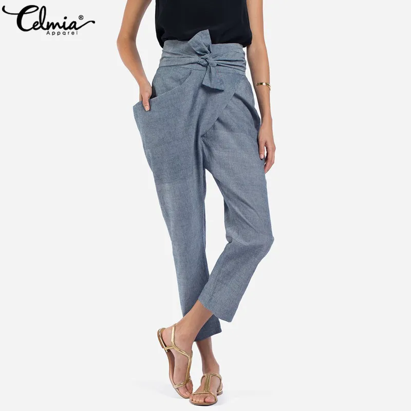 

Celmia 2019 NEW Arrival Women Pants Casual Loose Fashion Irregular Trousers Solid Side Zipper Big Pockets Harajuku Pencil Pants