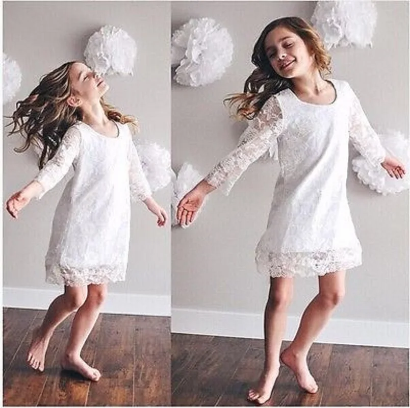 Pudcoco 2019 Brand New Baby Girls Kids Princess Long Sleeve Flower Party Tutu Lace Dress