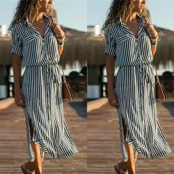 

Women Summer Stripe Dresses HOT Striped Long Dress
