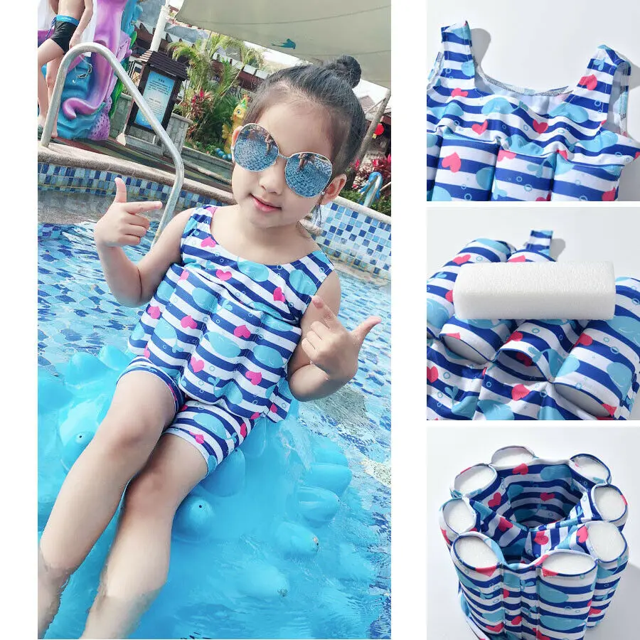

2019 Children Summer Clothing 2-7Y Kids Baby Girls Floating Swimsuit Buoyancy Swimwear Swimming Training Aid Removable Float