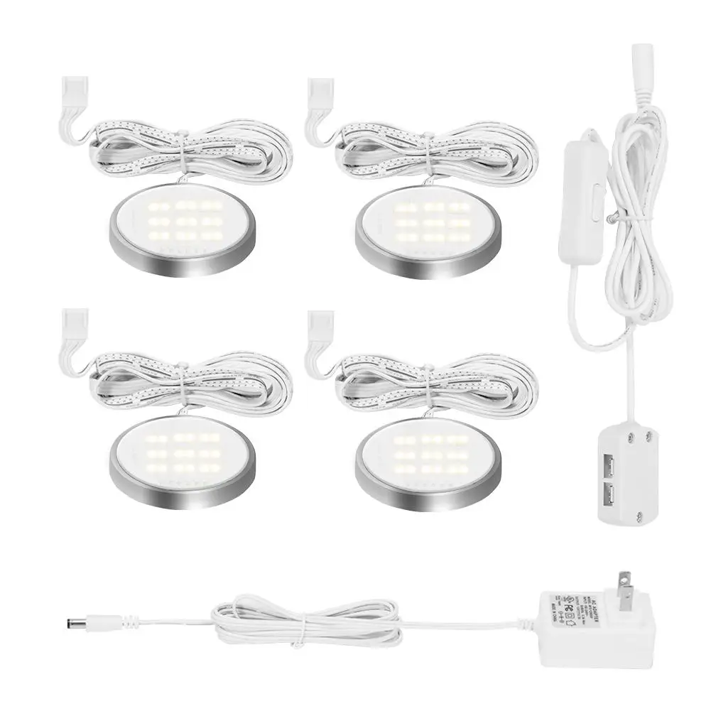 

4PCS LED Under Cabinet Light Puck Llights Remote Control Dimmable Kitchen lights Wardrobe Bar Lamp Showcase Lamps Decoration