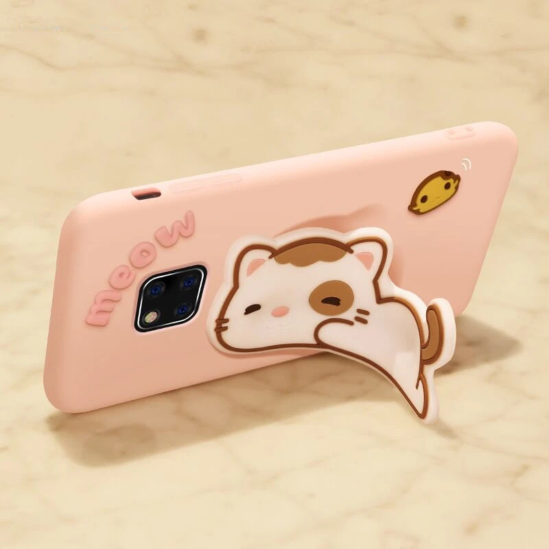 

huawei mate20/20 pro cartoon case,huawei phone protection cover with finger ring,soft housing with holder,silicone cat shell