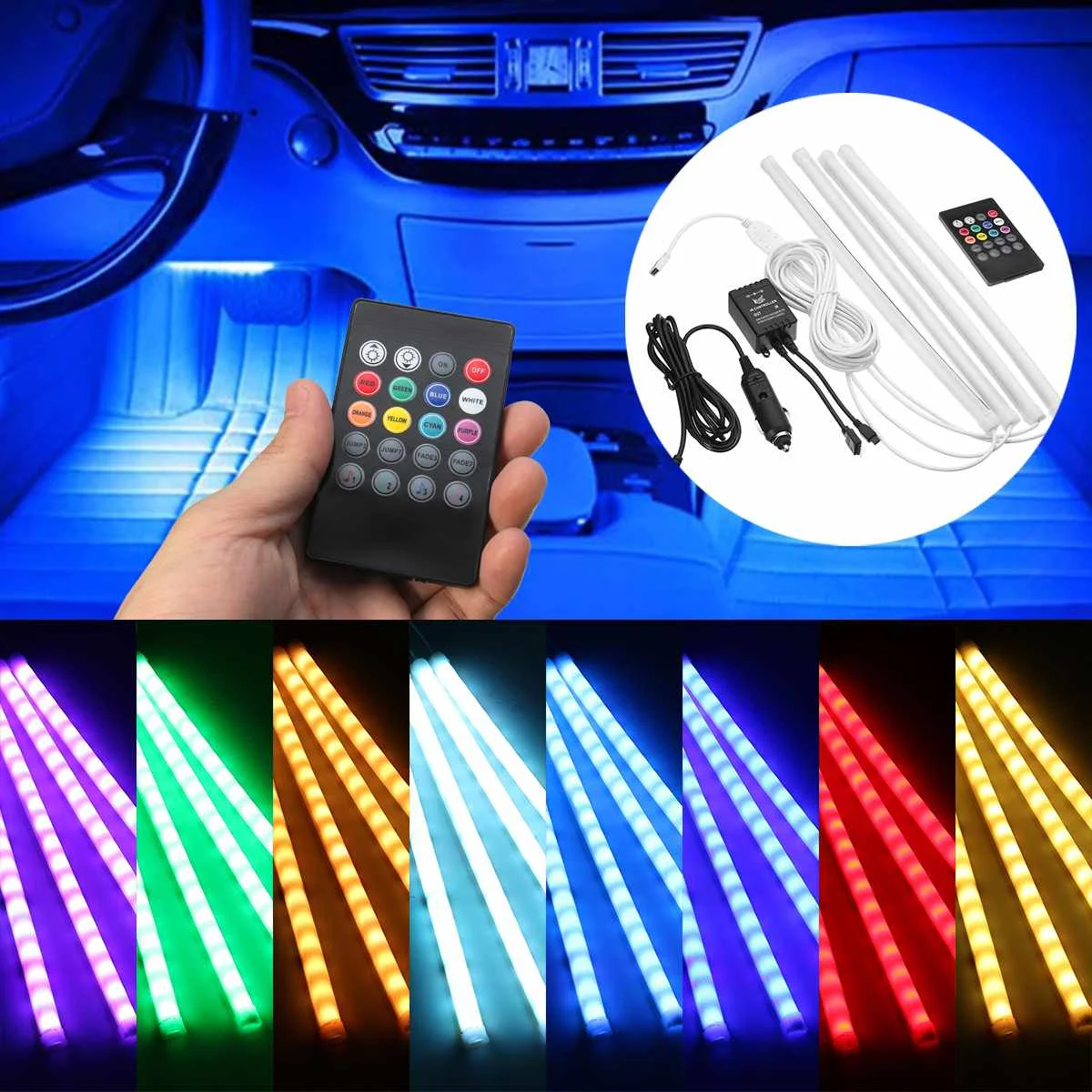 

12V LED RGB Car Interior Atmosphere Glow Lights Decor Strip Lamp Phone App Remote Music Control Mode Muti-Color