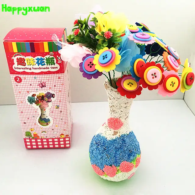 Happyxuan Diy Felt Fabric Button Flower Vases Kid Hand Crafts