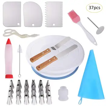 

37PCS DIY Cake Decorating Set Baking Supplies Turntable Piping Tip Nozzle Pastry Bag Plastic Kitchen Accessories Baking Tool