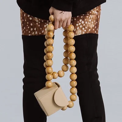 

Women Handbag Hot small Bag Woven Bamboo Bag Beach Straw Shoulder Bags For Women Wood Round Beach Bags Beaded pu leather