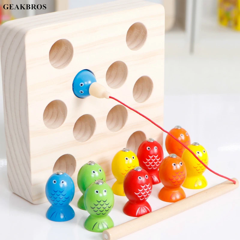 

Kids Montessori Toys Wooden Magnetic Catch Insect Fish Toy Fishing Game Children Baby Cognition Match Oyuncak Brinquedos Juguete