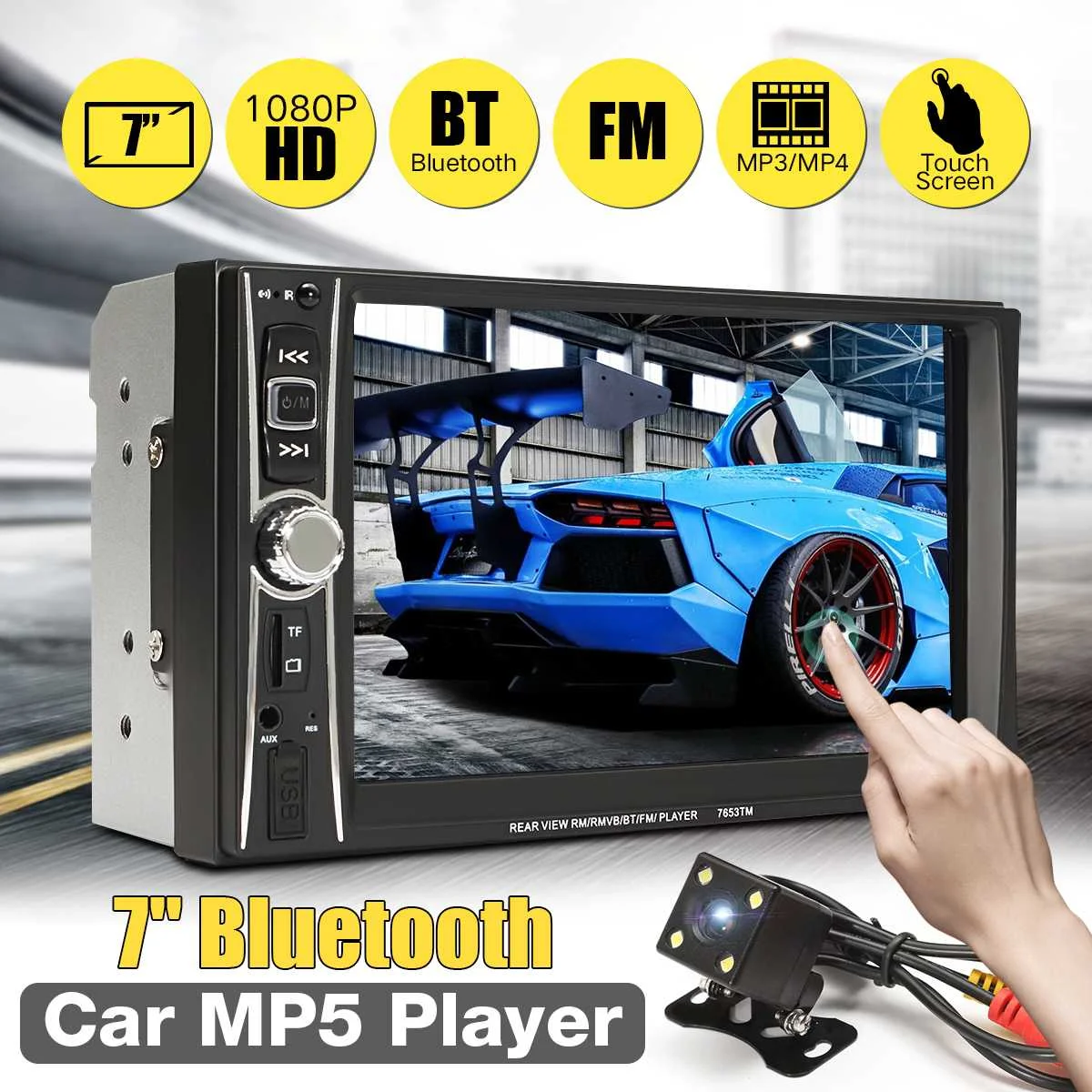 

7 Inch bluetooth Car Radio Stereo USB FM 2 Din Touchscreen Multimedia DVD Audio MP5 Player Rear View Camera Remote Control