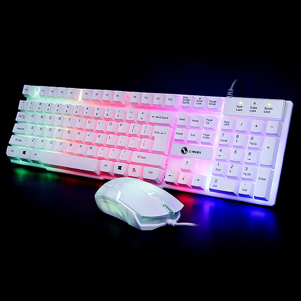  New Arrival Colorful Light Wired Keyboard + 1200dpi Mechanical Gaming Mouse Set Computer Accessorie