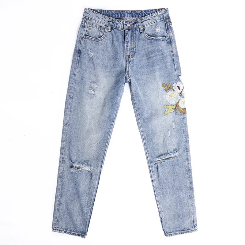 

High Waist Ripped Hole Harem Jeans Woman Spring Summer Women Washed Jeans Pants Vintage Embroidery Denim Jeans Mujer