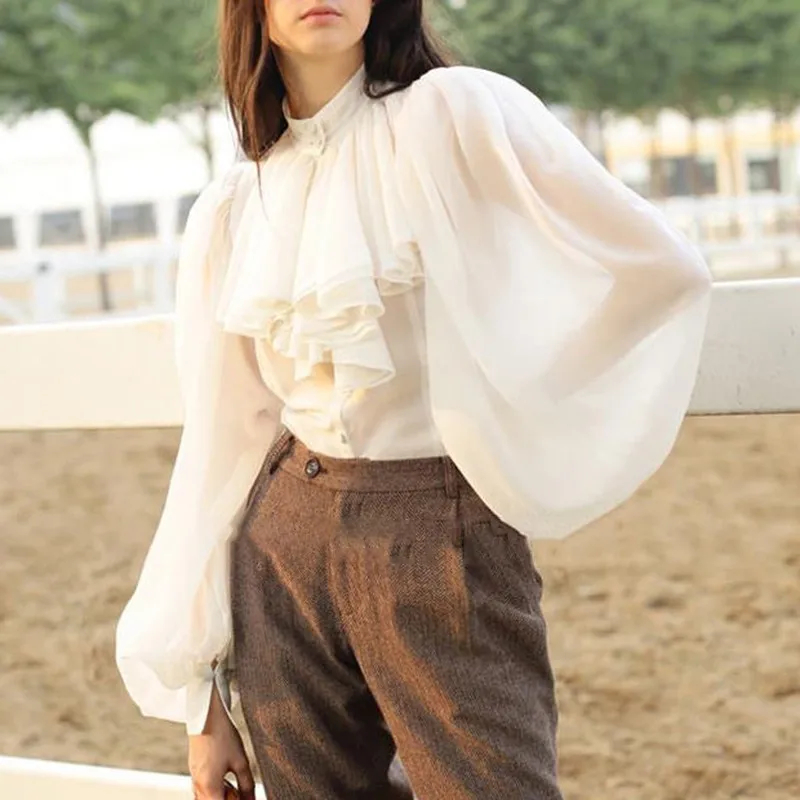 Price TWOTWINSTYLE Chiffon Shirts Blouse Women Stand Collar Lantern Long Sleeve Tops Female Elegant Fashion Clothes 2019 Spring