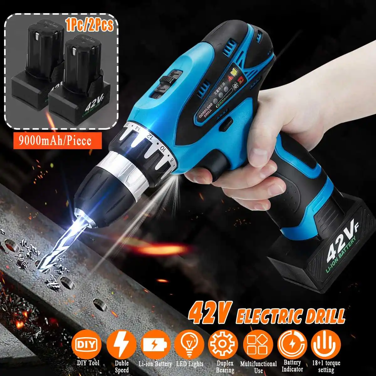 

Cordless Electric Drill 42V Adjustment 2-Speed Torque Rechargeable Drill Screwdriver LED Lighting With1/2 Battery Power Tools