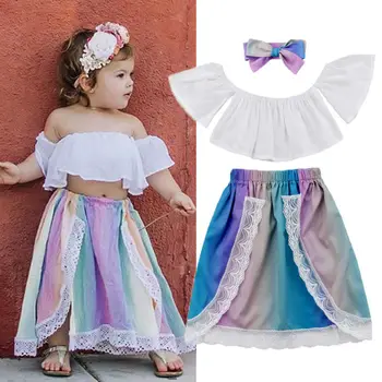 

Pudcoco Girl Clothes 3Pcs Lace Newborn Kids Baby Girls Off Shoulder Crop Top Skirt Outfits Clothes US
