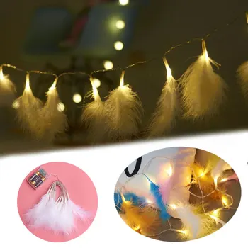 

LED String Light Feather Fairy Handmade New Year Bar Window Wedding Festivals Party Decoration Lamp with Battery 2M 20 Lights