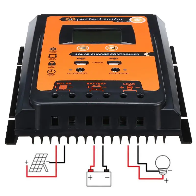 12V/24V 30A 50A 70A MPPT Интеллектуальный двойной USB ЖК дисплей Контроллер заряда солнечной